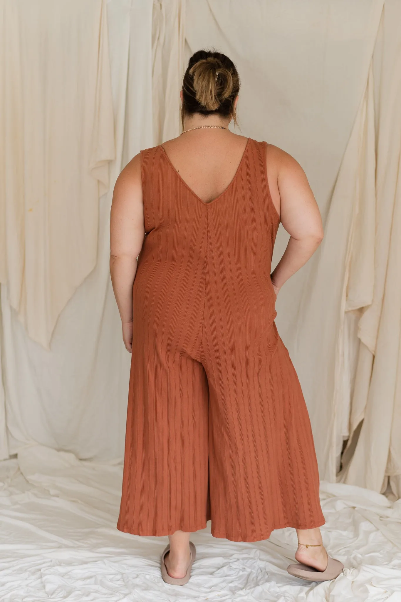 Willow Wide Rib Jumpsuit - Rust