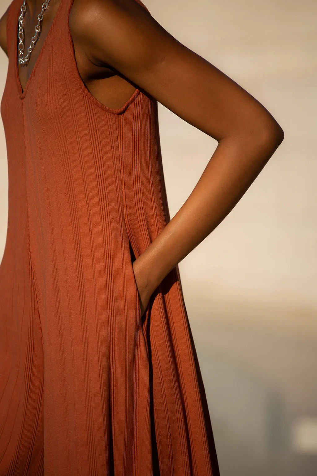 Willow Wide Rib Jumpsuit - Rust