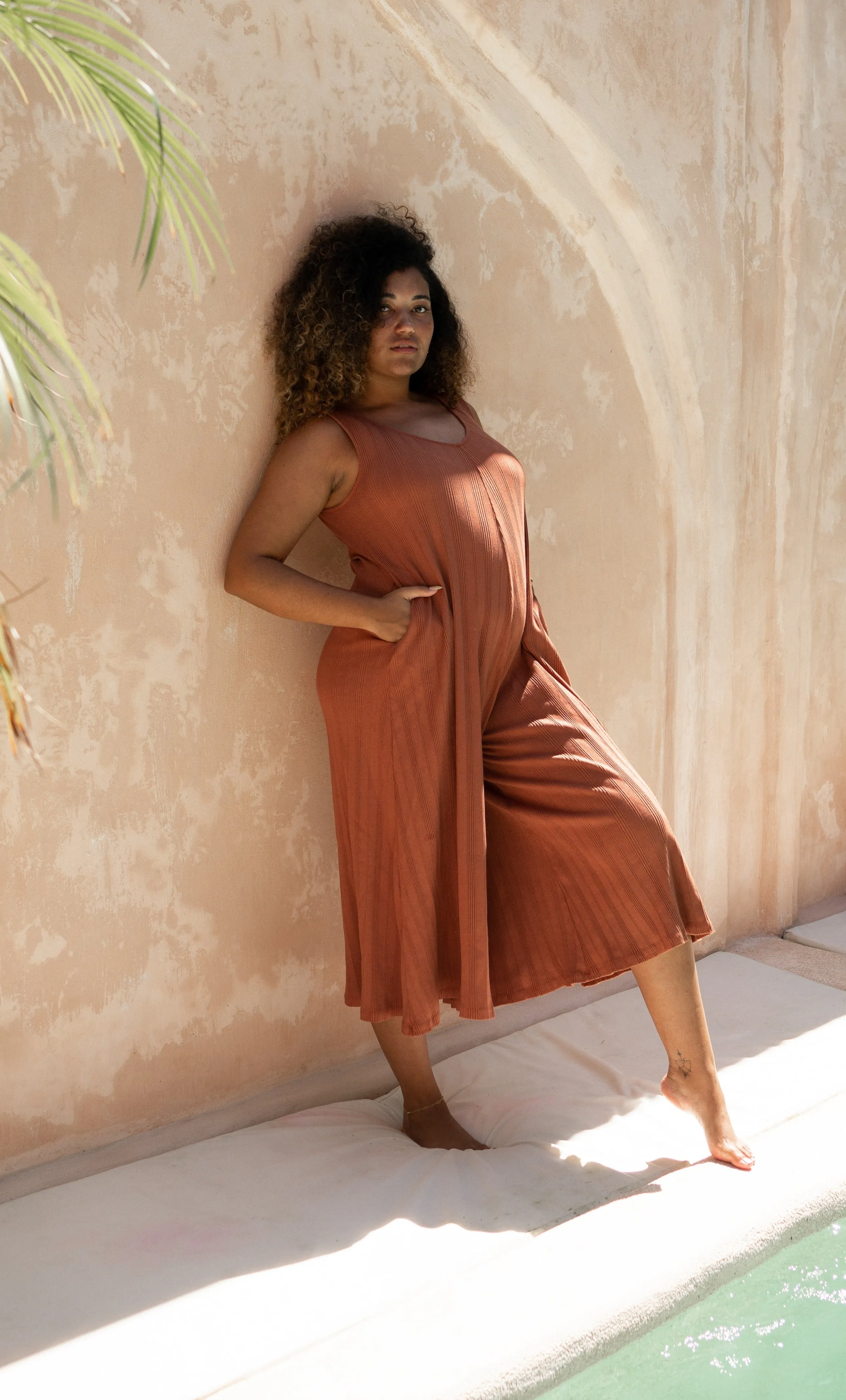 Willow Wide Rib Jumpsuit - Rust