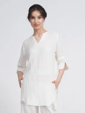 Women Linen Solid Split V Neck Tunic Top