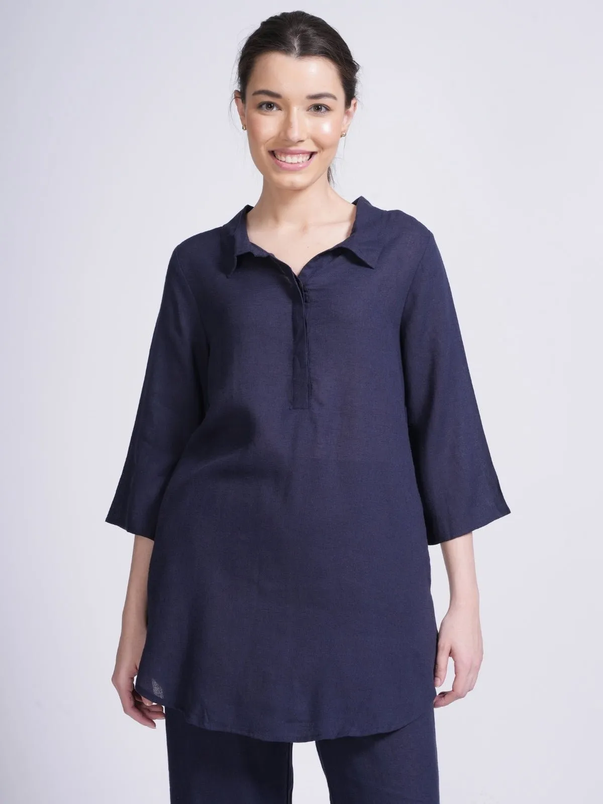 Women Linen Solid Tunic Top