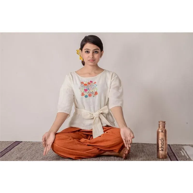 Women White Tie-Up Yoga Top Set