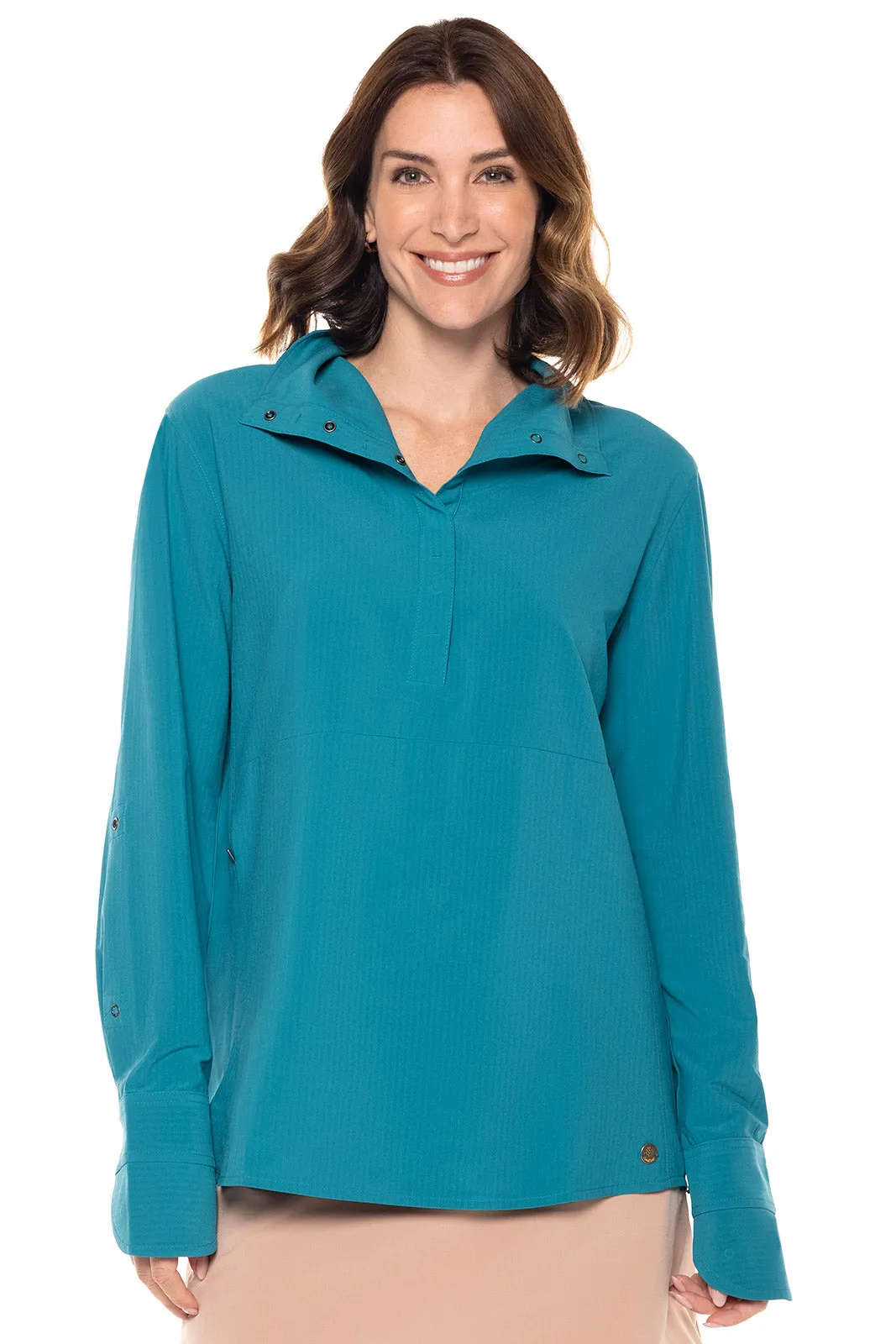 Women's Catona Funnel Neck Tunic Top | Tahitian Teal Shadow Stripe