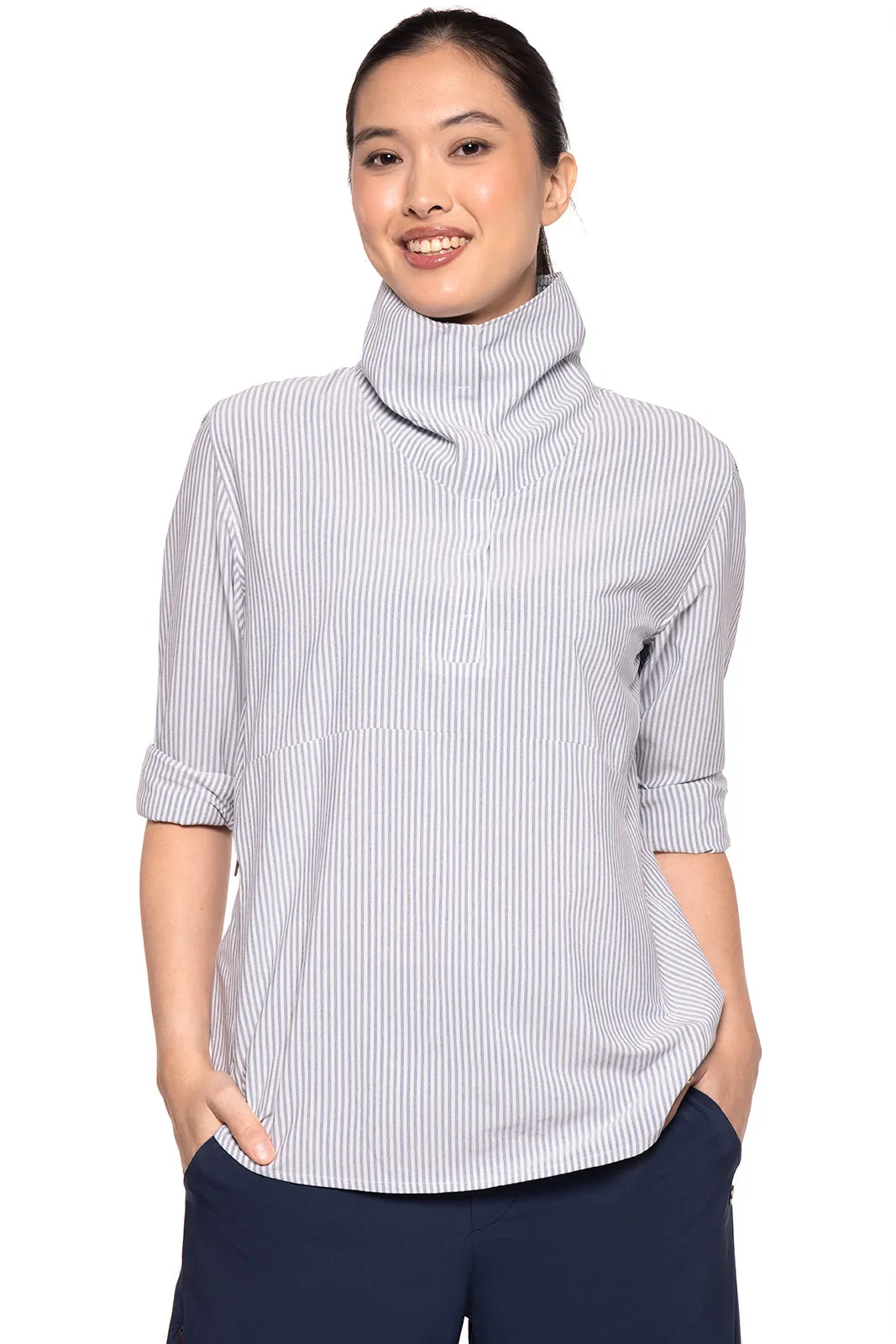 Women's Catona Funnel Neck Tunic Top | White/Navy Stripe