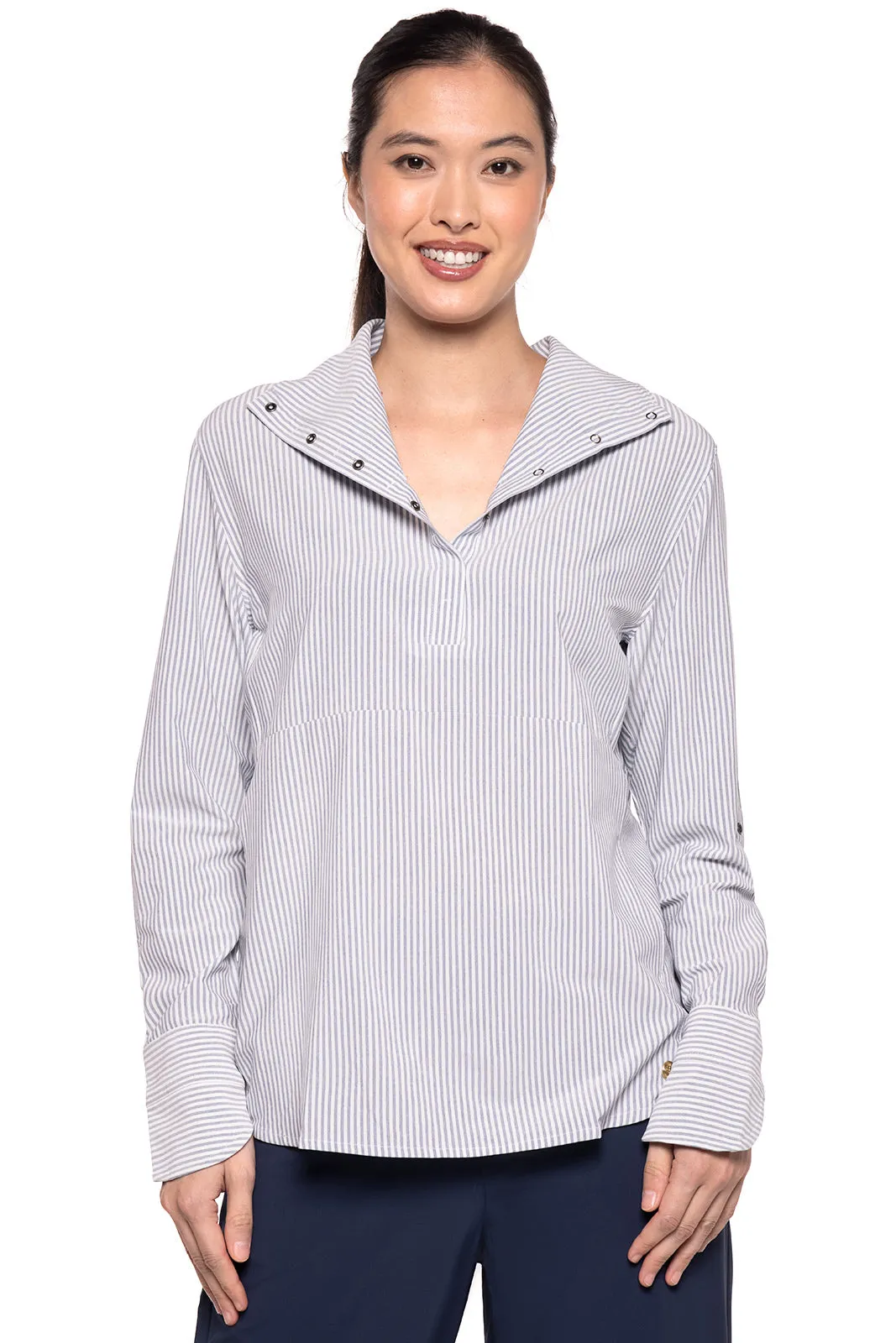 Women's Catona Funnel Neck Tunic Top | White/Navy Stripe