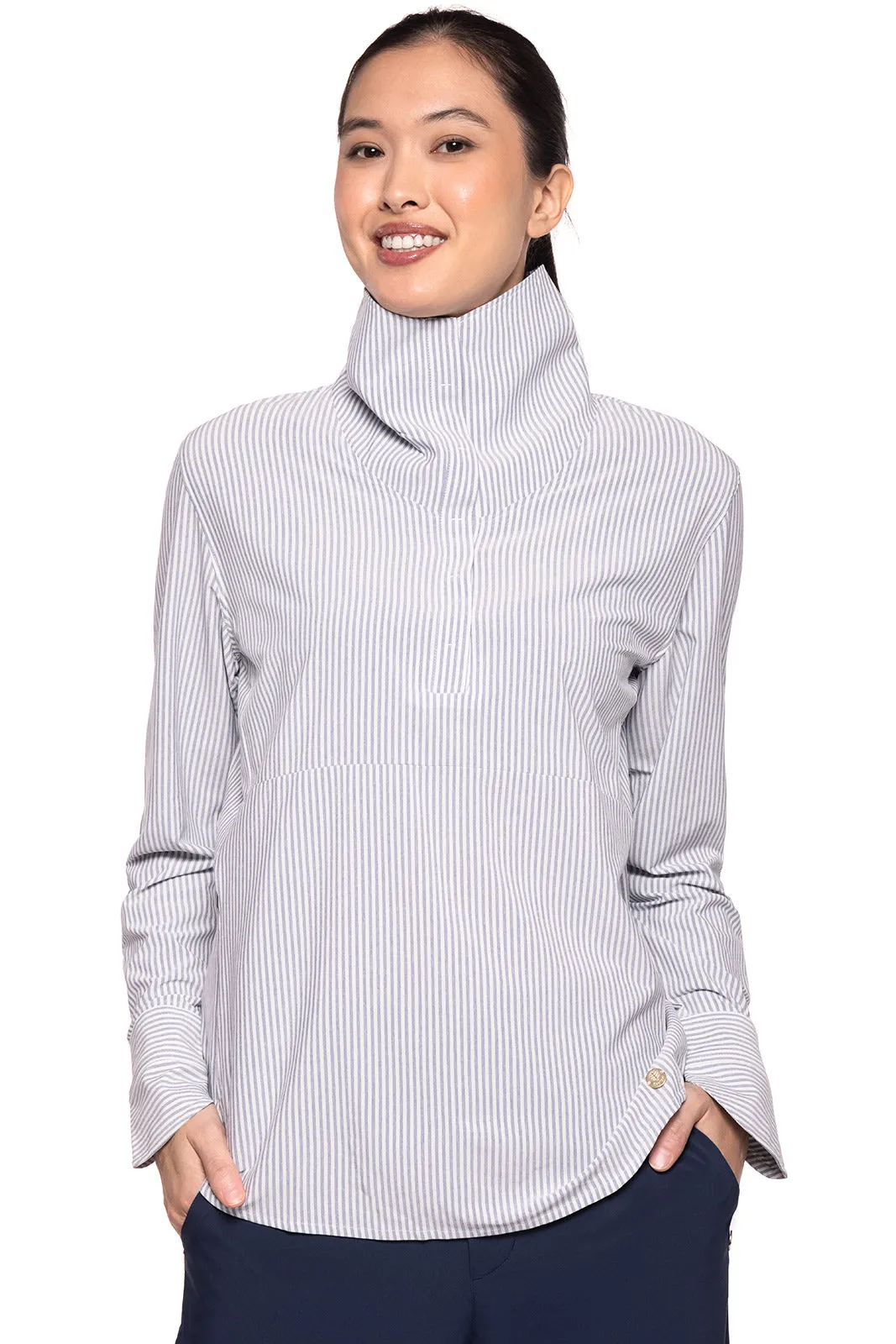 Women's Catona Funnel Neck Tunic Top | White/Navy Stripe