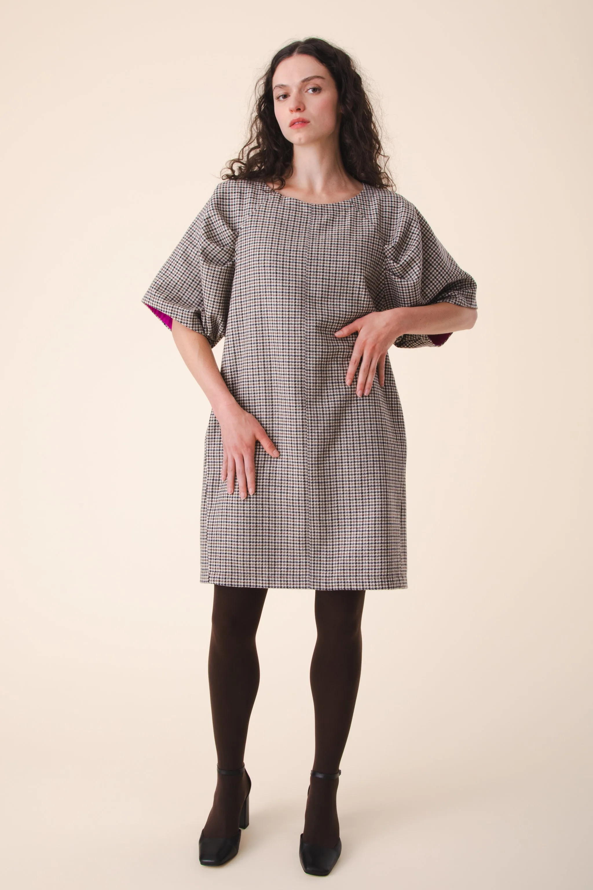 Wool Kite Dress in Houndstooth