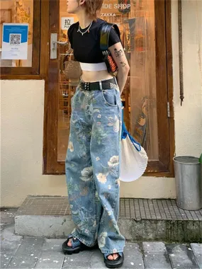 Y2K Baggy Pants With Floral Pattern