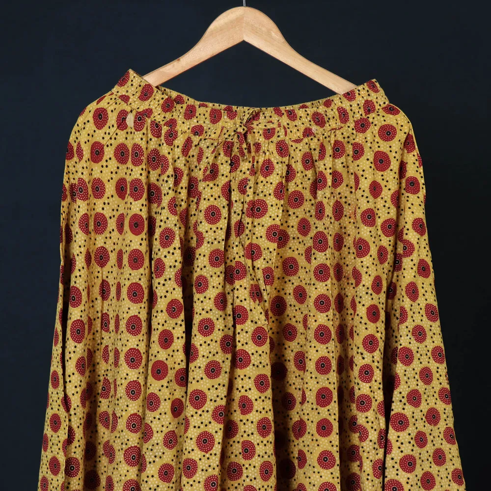 Yellow - Kusumlata Hand Block Printed Cotton Crinkle Long Skirt