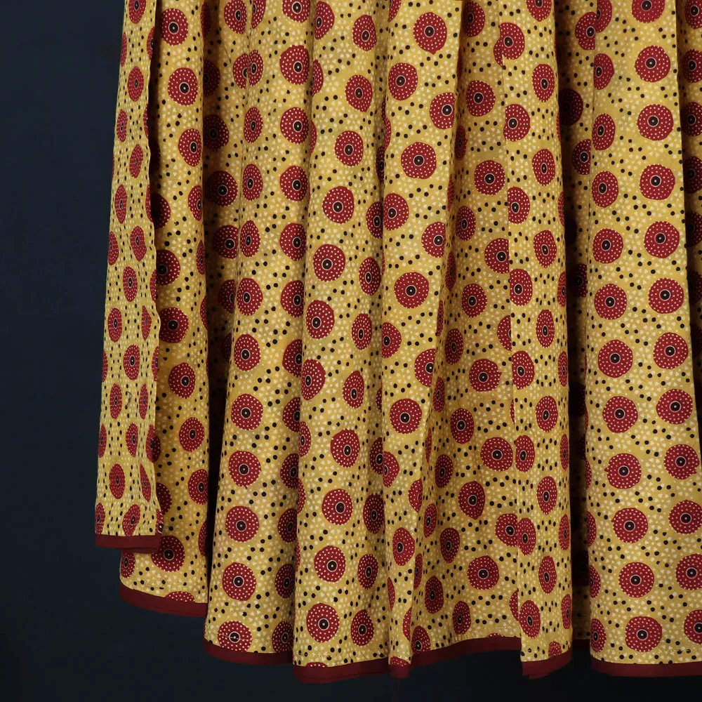 Yellow - Kusumlata Hand Block Printed Cotton Crinkle Long Skirt