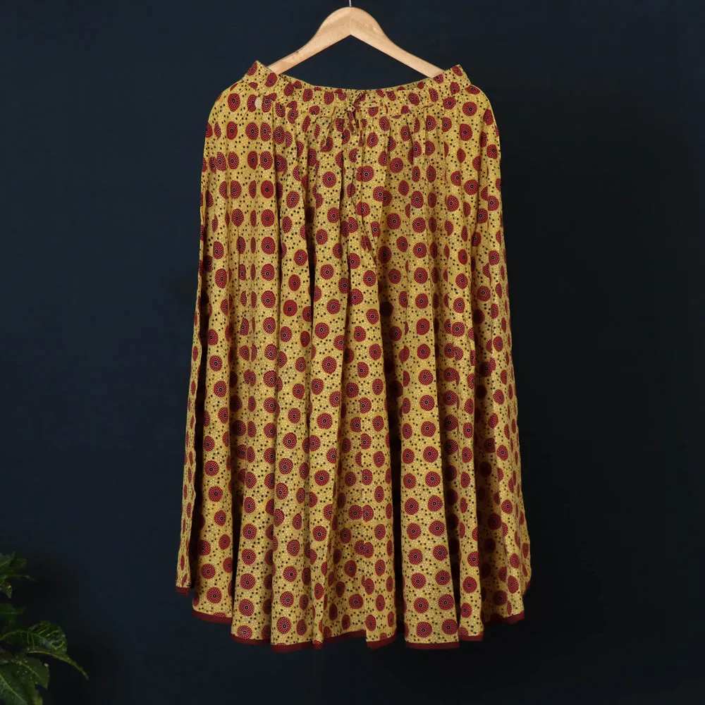 Yellow - Kusumlata Hand Block Printed Cotton Crinkle Long Skirt