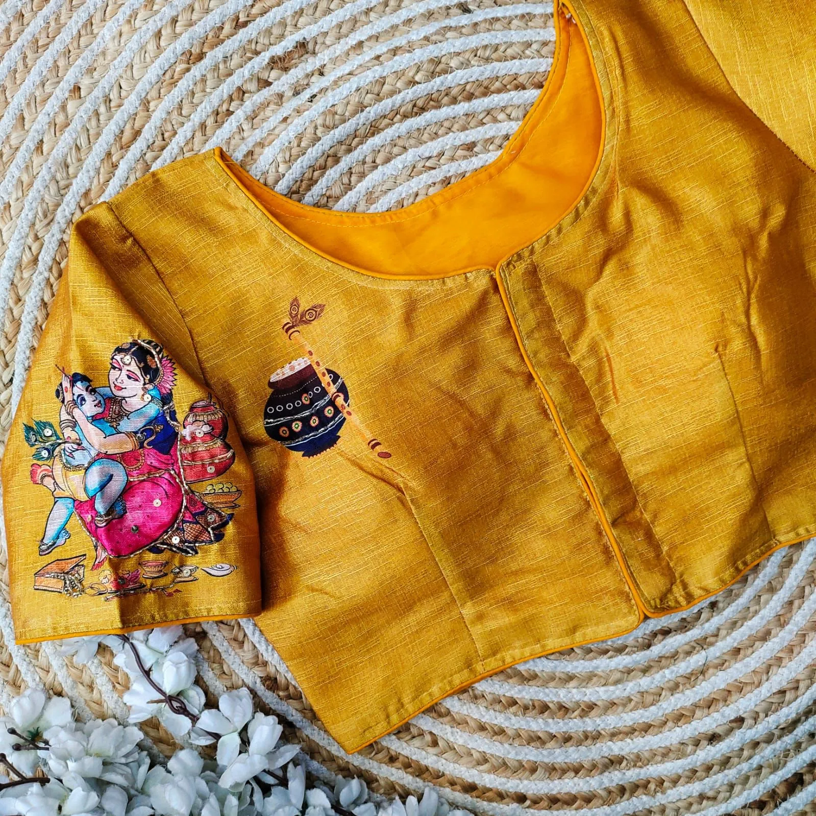 Yellow Pure Silk Blouse with Antique Handcrafted Work