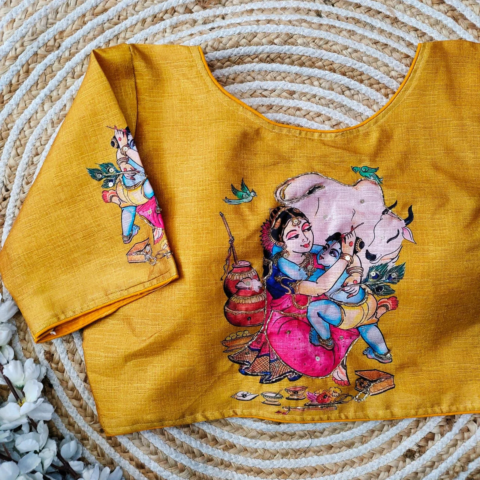 Yellow Pure Silk Blouse with Antique Handcrafted Work