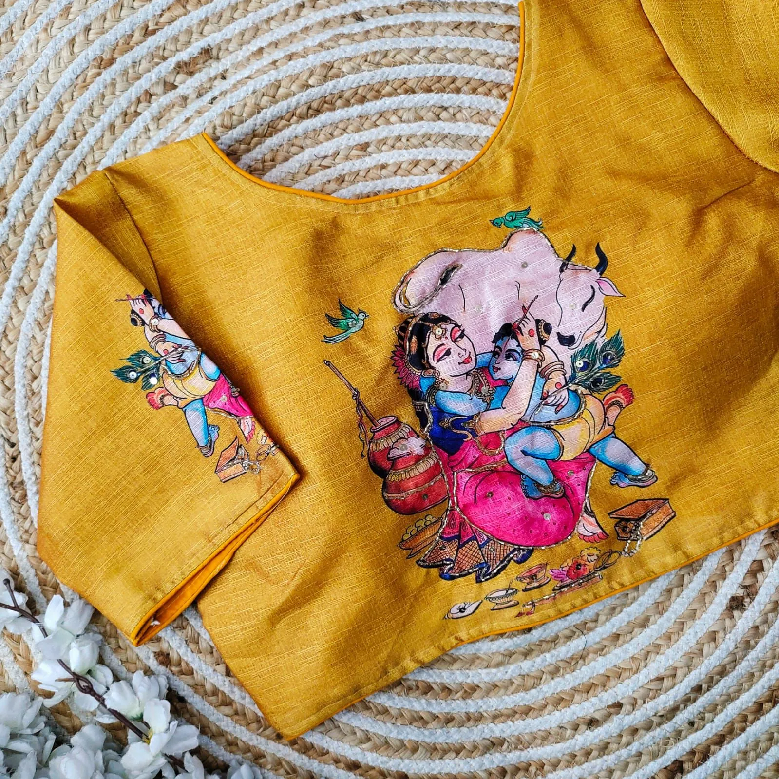 Yellow Pure Silk Blouse with Antique Handcrafted Work