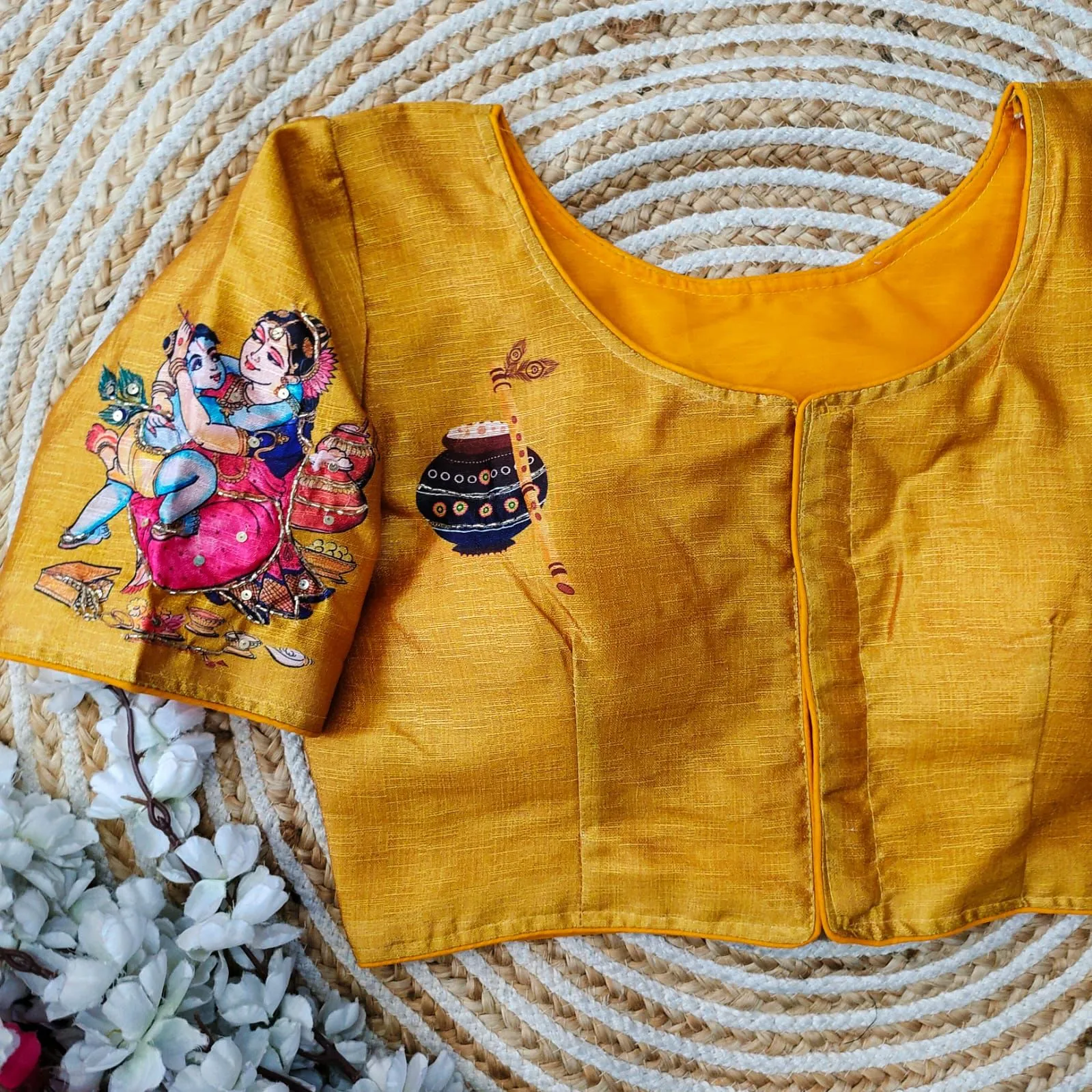 Yellow Pure Silk Blouse with Antique Handcrafted Work